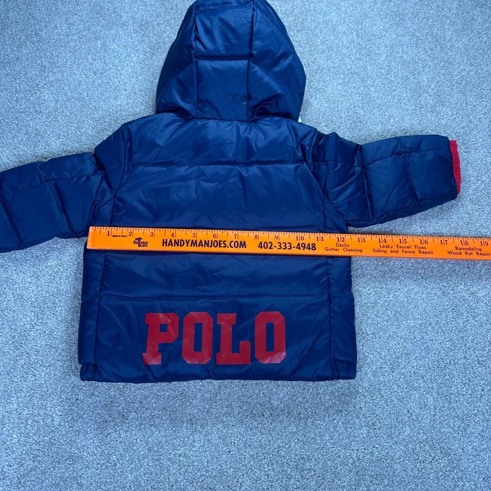 Ralph Lauren Polo Kids Puffer Jacket Down Red Logo Hood 12M Winter Coat Packable